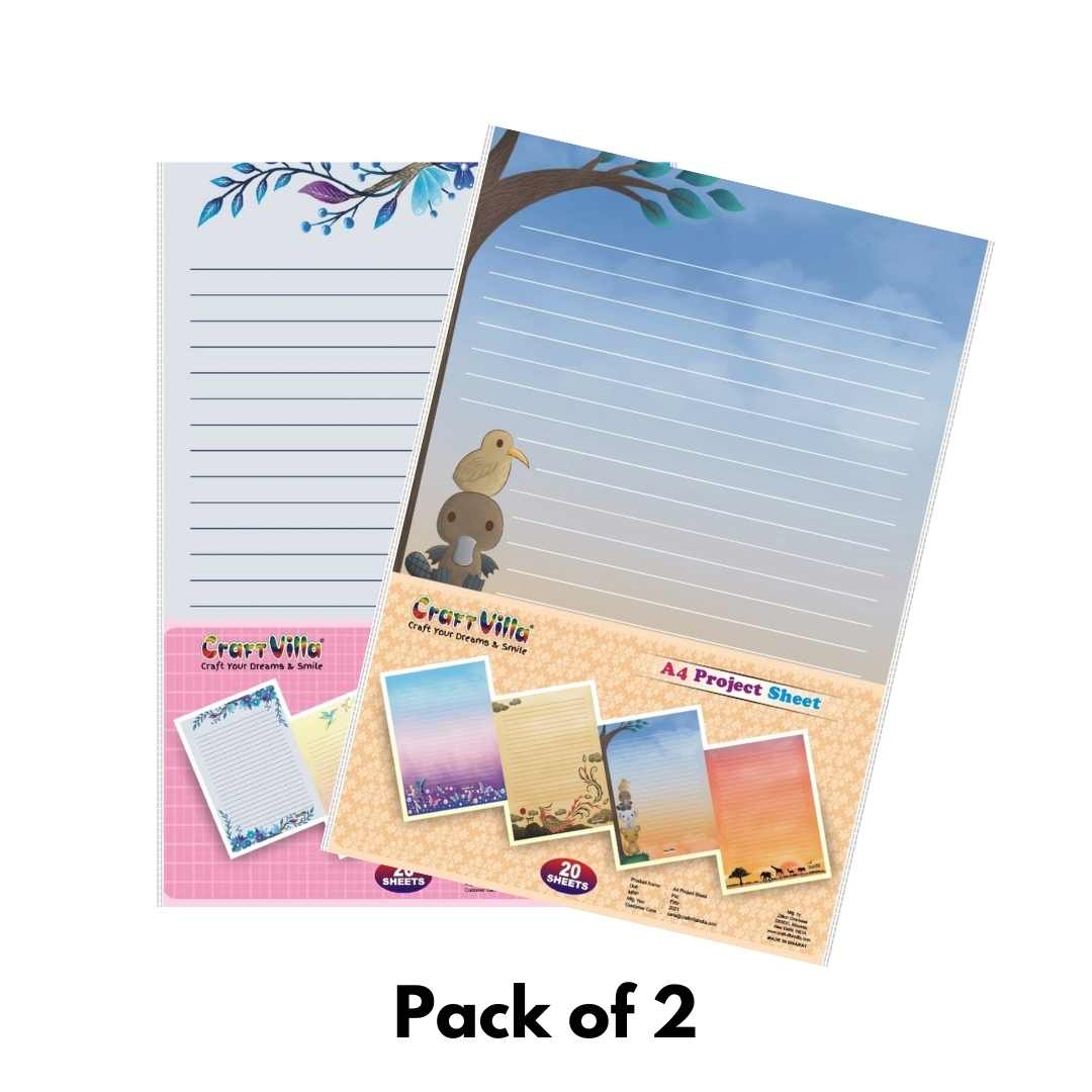 Craft Villa A4 Project Sheets One Side Ruled Combo 1 Pack of 2