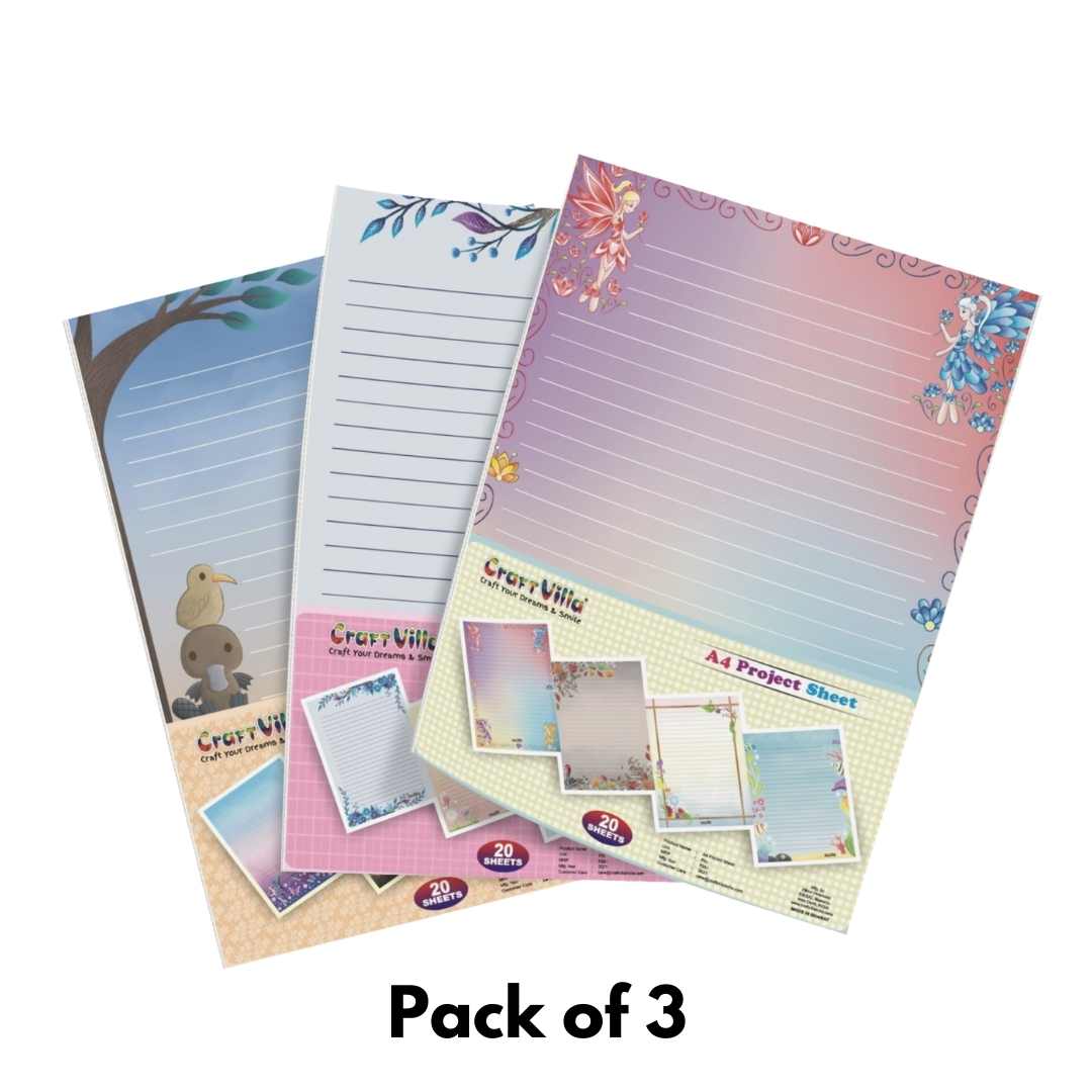 Craft Villa A4 Project Sheets One Side Ruled Pack Of 3