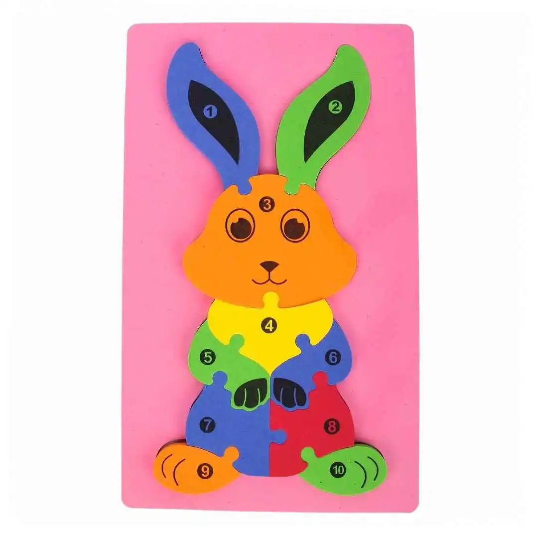 Rabbit School Puzzle for Kids. Learn & Play Numbers with Eva Foam Puzzle, Multicolor.
